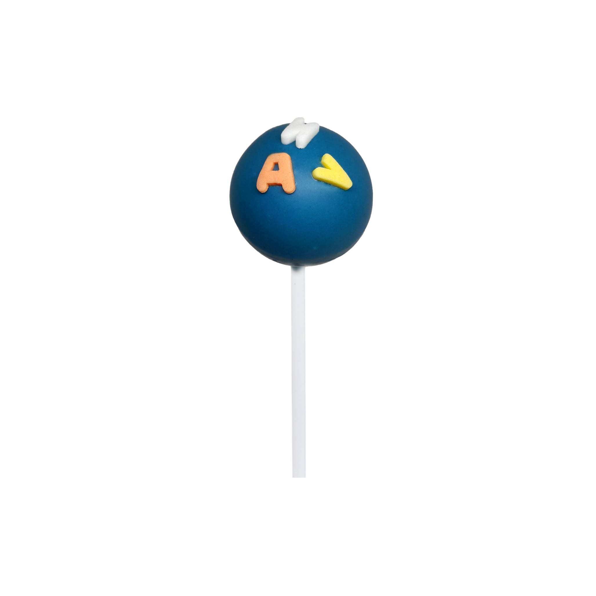 Blaues Praliné mit Buchstaben